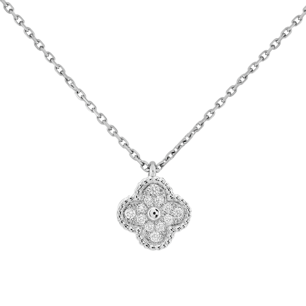 18K White Gold Sweet Alhambra Diamond Necklace