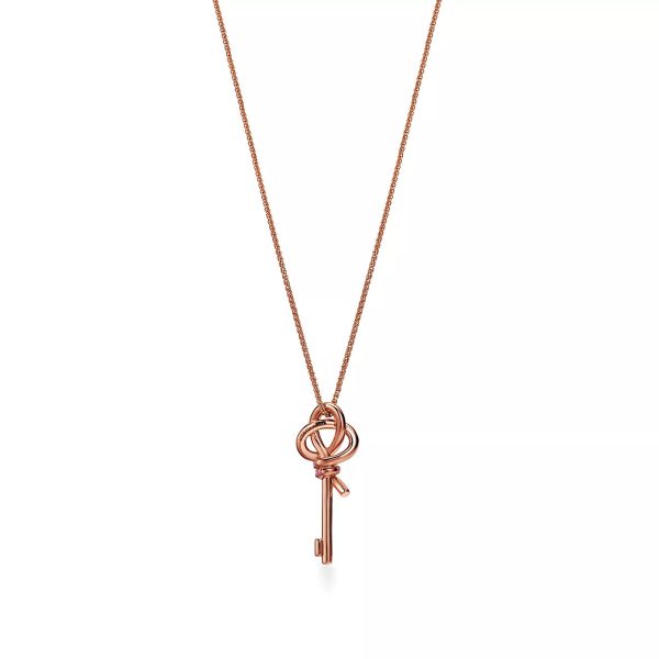 18K T Keys Woven Pink Diamonds Medium Necklace