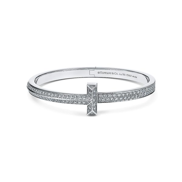 18K T1 Wide Diamond Hinged Bangle Bracelet - 图片 2