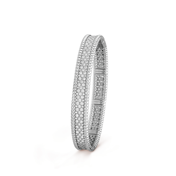 18K White Gold Perlée Diamonds Three Rows Bracelet