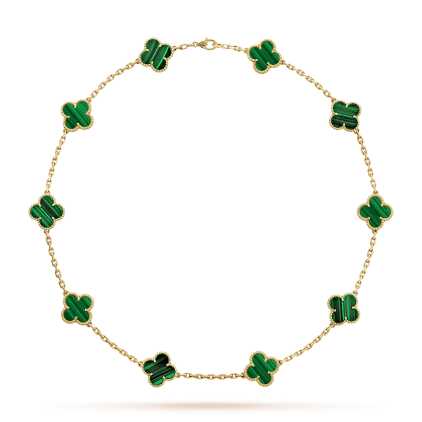 18K Vintage Alhambra Malachite 10 Motifs Necklace