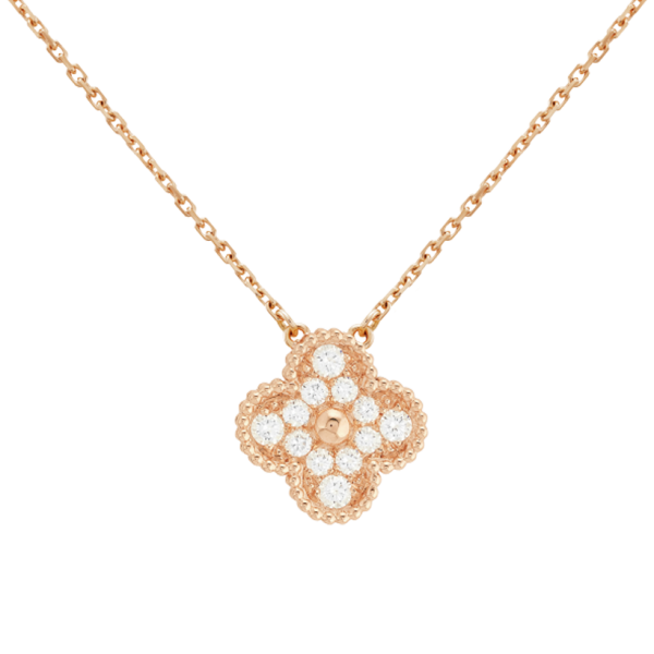 18K Rose Gold Sweet Alhambra Diamond Necklace