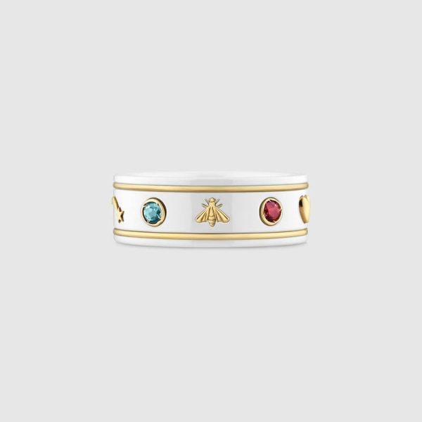18K Double G Icon With Gemstones White Zirconia Ring - 图片 2