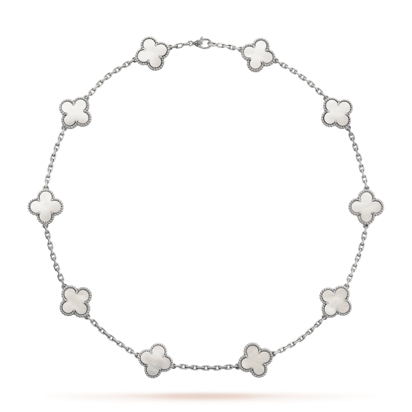18K Vintage Alhambra Pearl 10 Motifs Necklace
