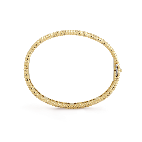 18K Yellow Gold Perlée Diamonds Three Rows Bracelet - Image 3