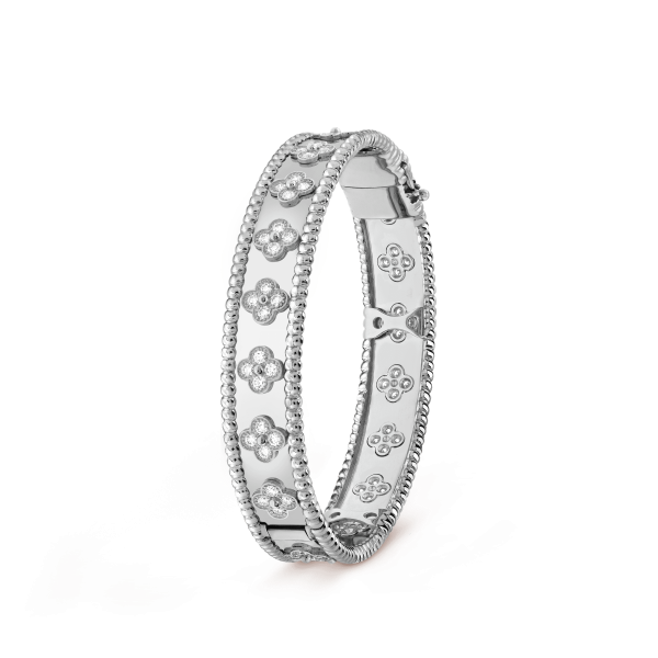18K White Gold Perlée Clovers Bracelet