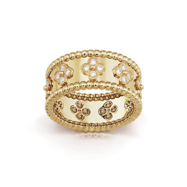 18K Yellow Gold Perlée Clovers Ring - Image 2