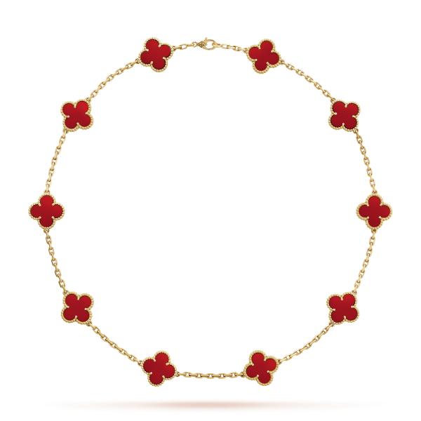18K Vintage Alhambra Carnelian 10 Motifs Necklace