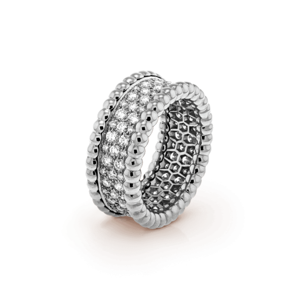 18K White Gold Perlée Diamonds 3 Row Ring