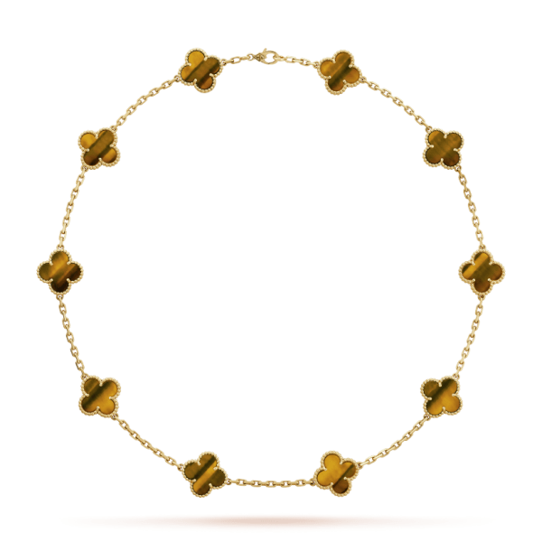 18K Vintage Alhambra Tiger Eye 10 Motifs Necklace