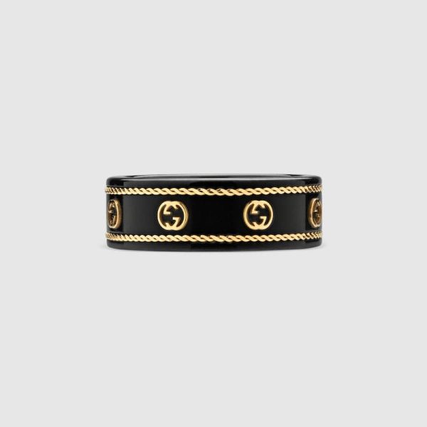 18K Double G Interlocking G Icon Black Corundum Ring - 图片 2