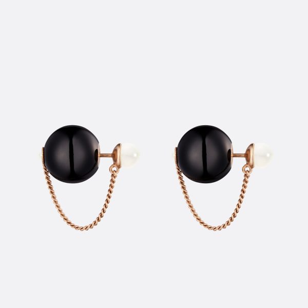 18K CD Tribales Black Resin Pearl Earrings - 图片 3