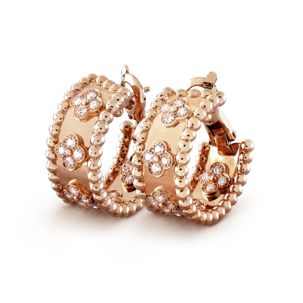 18K Rose Gold Perlée Clovers Hoop Earrings