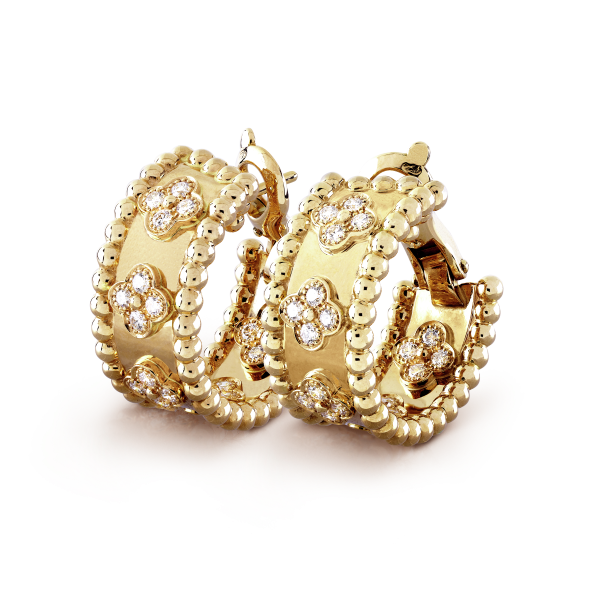 18K Yellow Gold Perlée Clovers Hoop Earrings