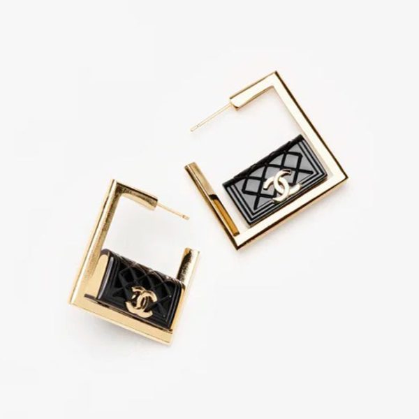 18K CC Black Bag Hoop Earrings - Image 3