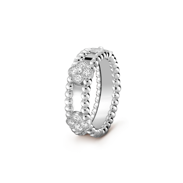 18K White Gold Perlée Clovers Ring