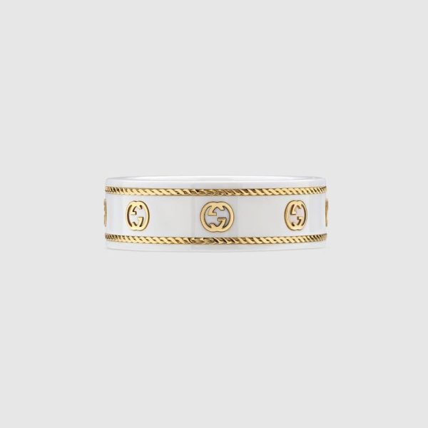 18K Double G Interlocking G Icon White Zirconia Ring - 图片 2