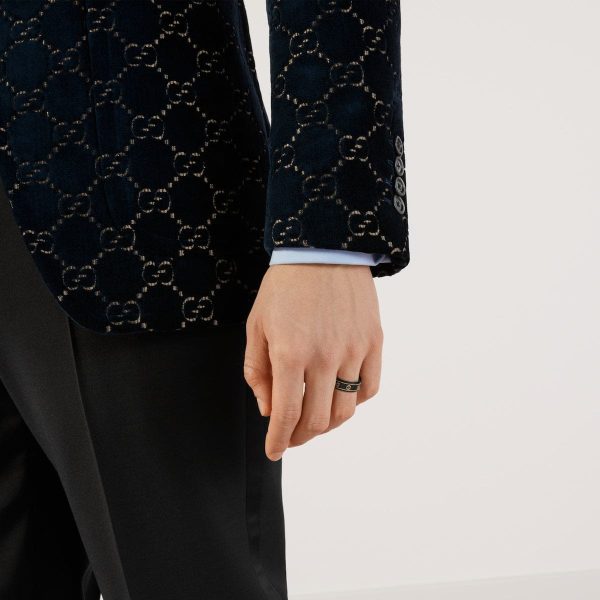 18K Double G Interlocking G Icon Black Corundum Ring - 图片 5