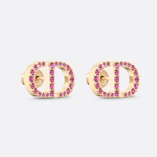 18K Petit CD Stud Fuchsia Crystals Earrings - 图片 2