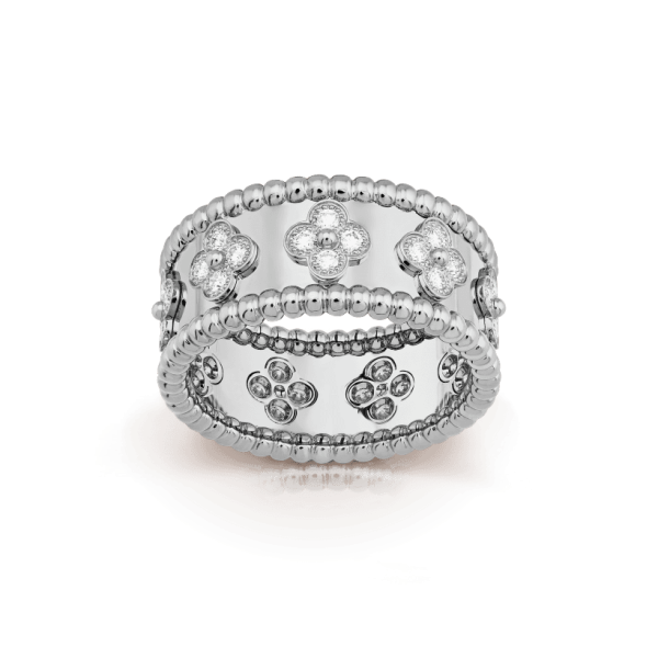18K White Gold Perlée Clovers Ring - 图片 3