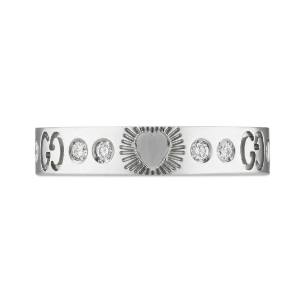 18K Double G Icon Diamonds White Gold Ring - 图片 2