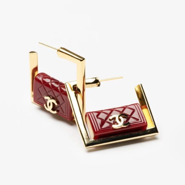 18K CC Red Bag Hoop Earrings - 图片 2