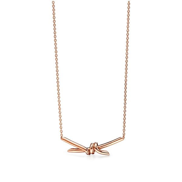 18K T Knot Pendant Diamond Necklace - 图片 2