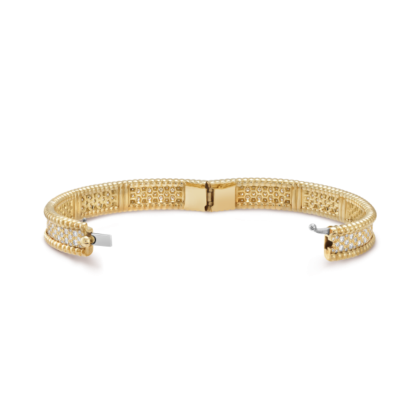 18K Yellow Gold Perlée Diamonds Three Rows Bracelet - Image 6