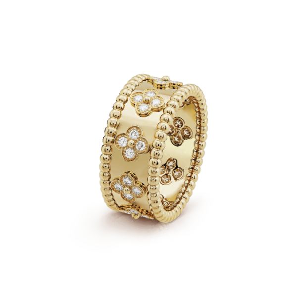 18K Yellow Gold Perlée Clovers Ring