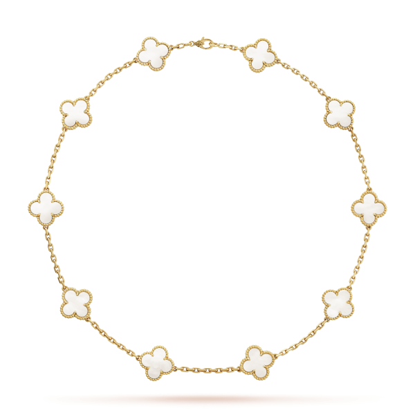 18K Vintage Alhambra Pearl 10 Motifs Necklace