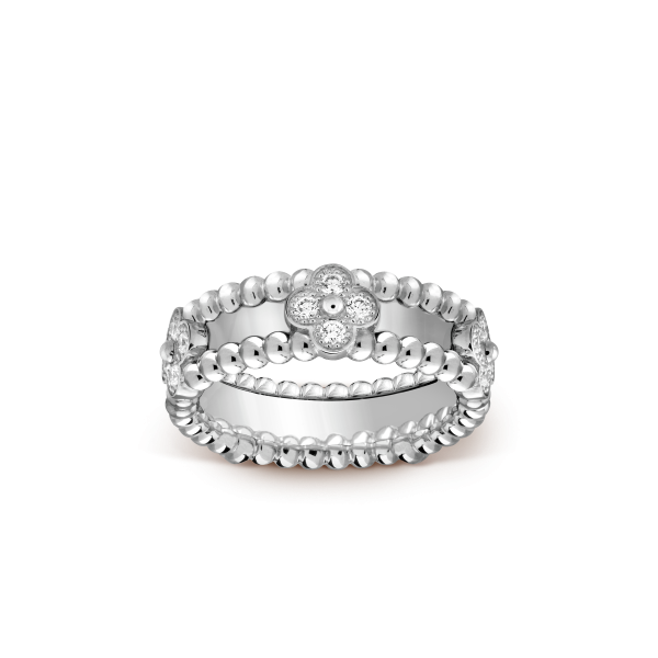 18K White Gold Perlée Clovers Ring - 图片 2