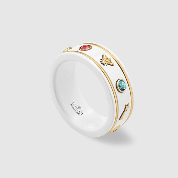 18K Double G Icon With Gemstones White Zirconia Ring