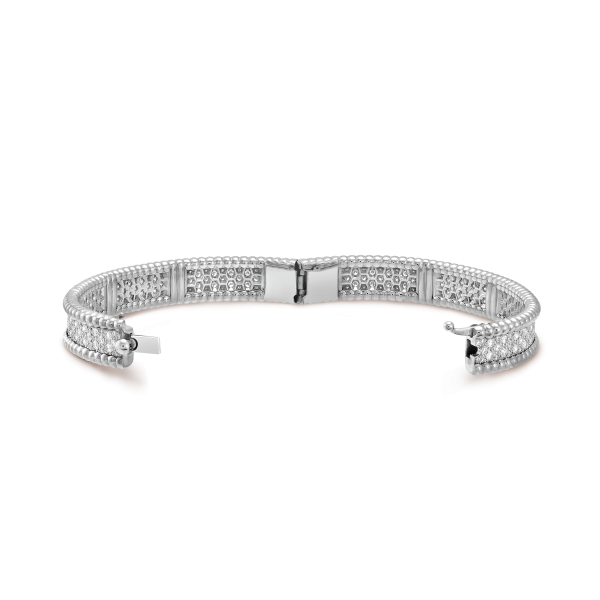 18K White Gold Perlée Diamonds Three Rows Bracelet - 图片 6