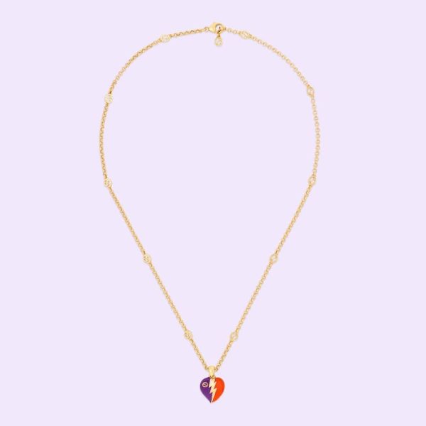 18K Double G Interlocking G Heart Lightning Charm Necklace - 图片 2