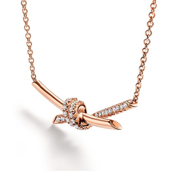 18K T Knot Pendant Diamond Necklace - 图片 3