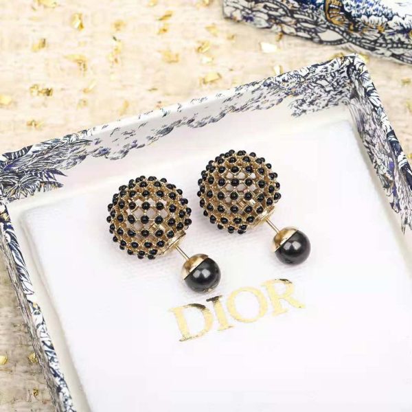 18K CD Tribales Black Stone-Effect Resin Pearls Earrings - 图片 3