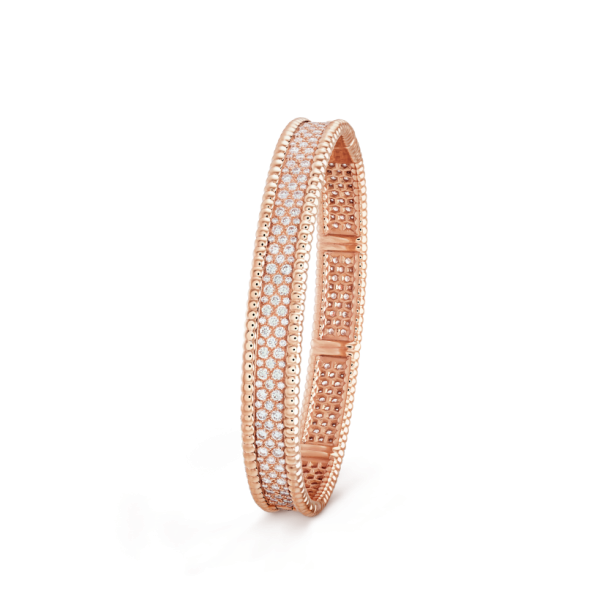 18K Rose Gold Perlée Diamonds Three Rows Bracelet