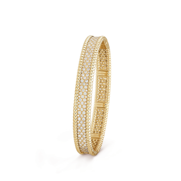 18K Yellow Gold Perlée Diamonds Three Rows Bracelet