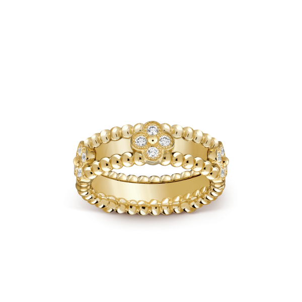 18K Yellow Gold Perlée Clovers Ring - Image 3