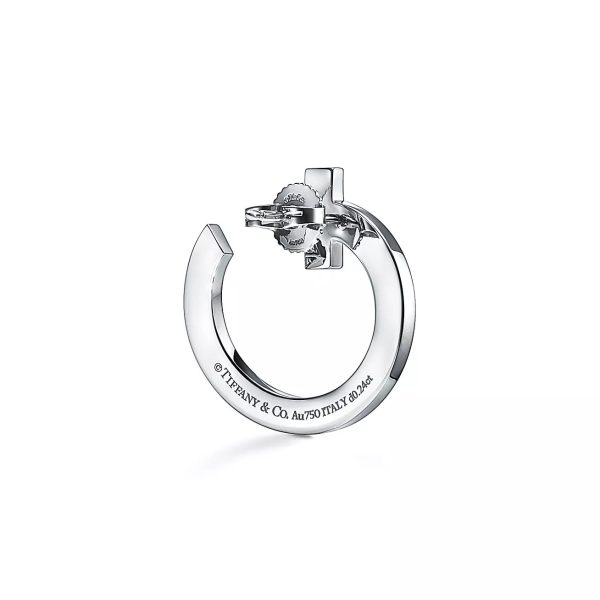 18K T T1 Open Hoop White Gold Earrings - 图片 8