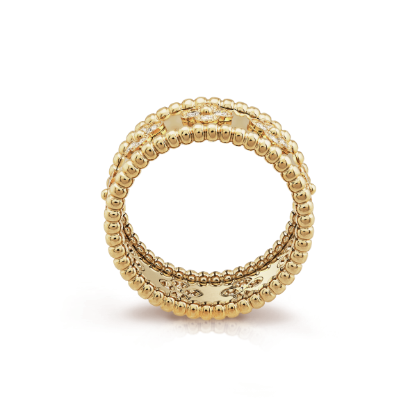 18K Yellow Gold Perlée Clovers Ring - Image 3