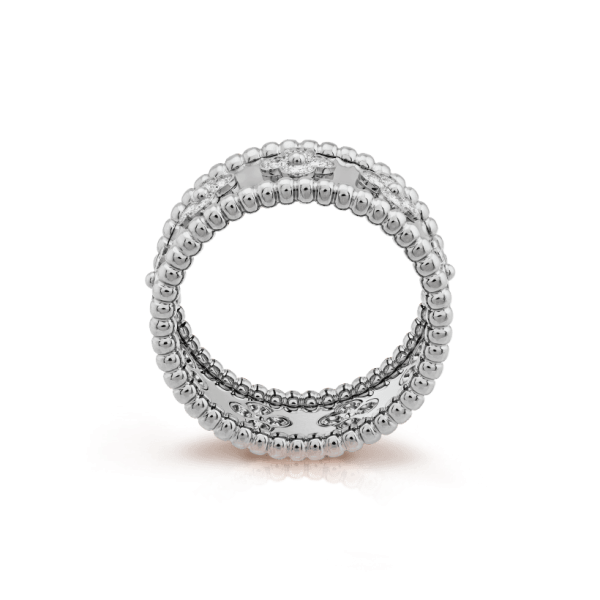 18K White Gold Perlée Clovers Ring - 图片 2