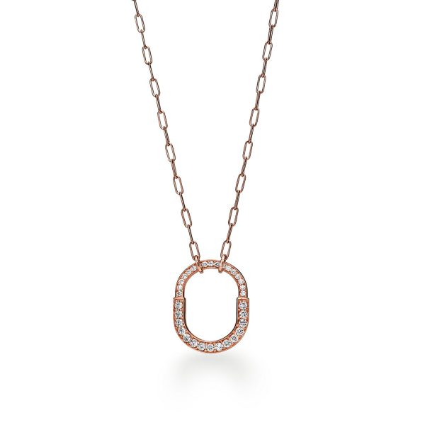 18K T Lock Pendant Pavé Diamonds Necklace