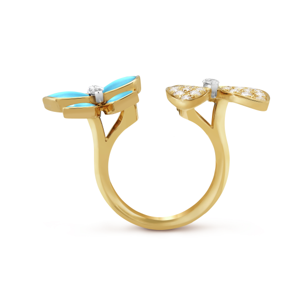18K Two Butterfly Between the Finger Turquoise Ring - 图片 5