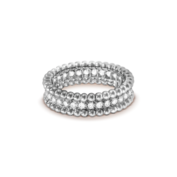 18K White Gold Perlée Diamonds Ring - 图片 3