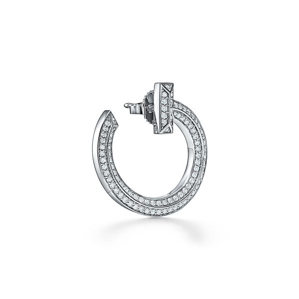 18K T T1 Open Hoop White Gold Earrings - 图片 3