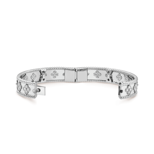 18K White Gold Perlée Clovers Bracelet - 图片 2