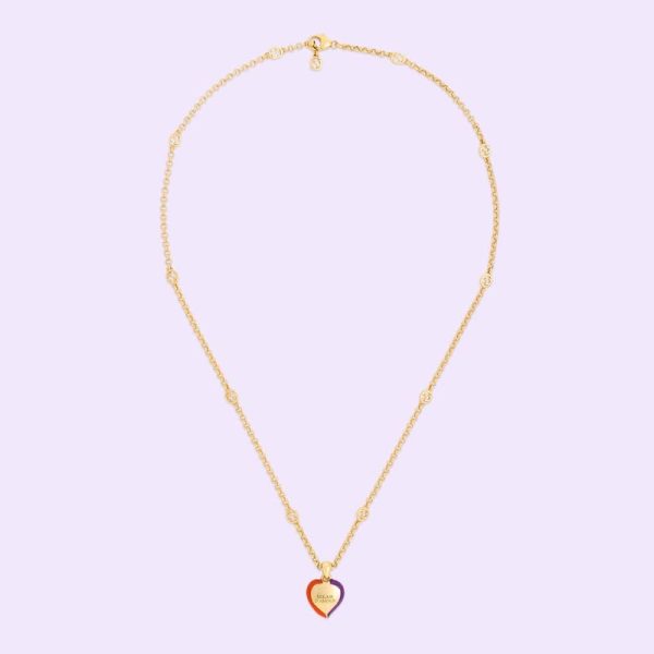 18K Double G Interlocking G Heart Lightning Charm Necklace - 图片 3