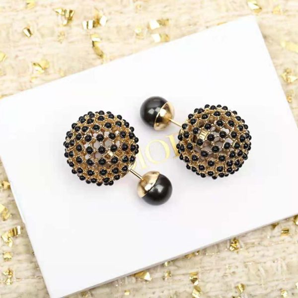 18K CD Tribales Black Stone-Effect Resin Pearls Earrings - 图片 5