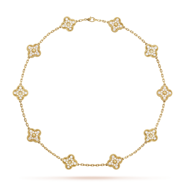 18K Vintage Alhambra Diamonds 10 Motifs Necklace